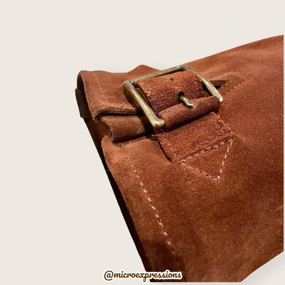 $389 Veronica Short Belted Brown Suede Leather Popular Moto Vintage Combat Boot - Picture 15 of 16